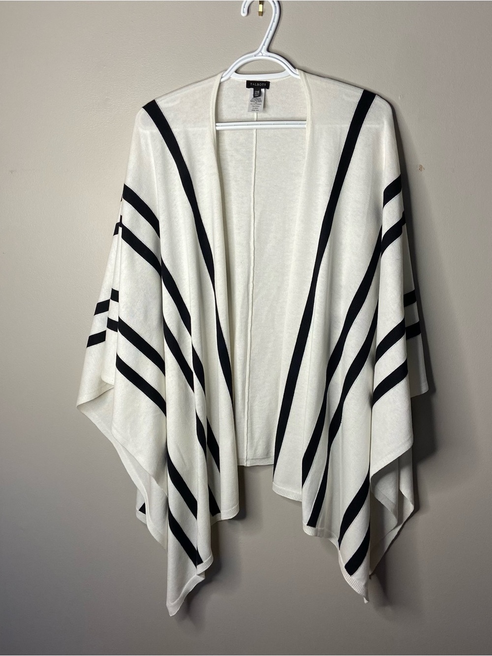 Talbots Cream and Black Striped Open-Front Poncho